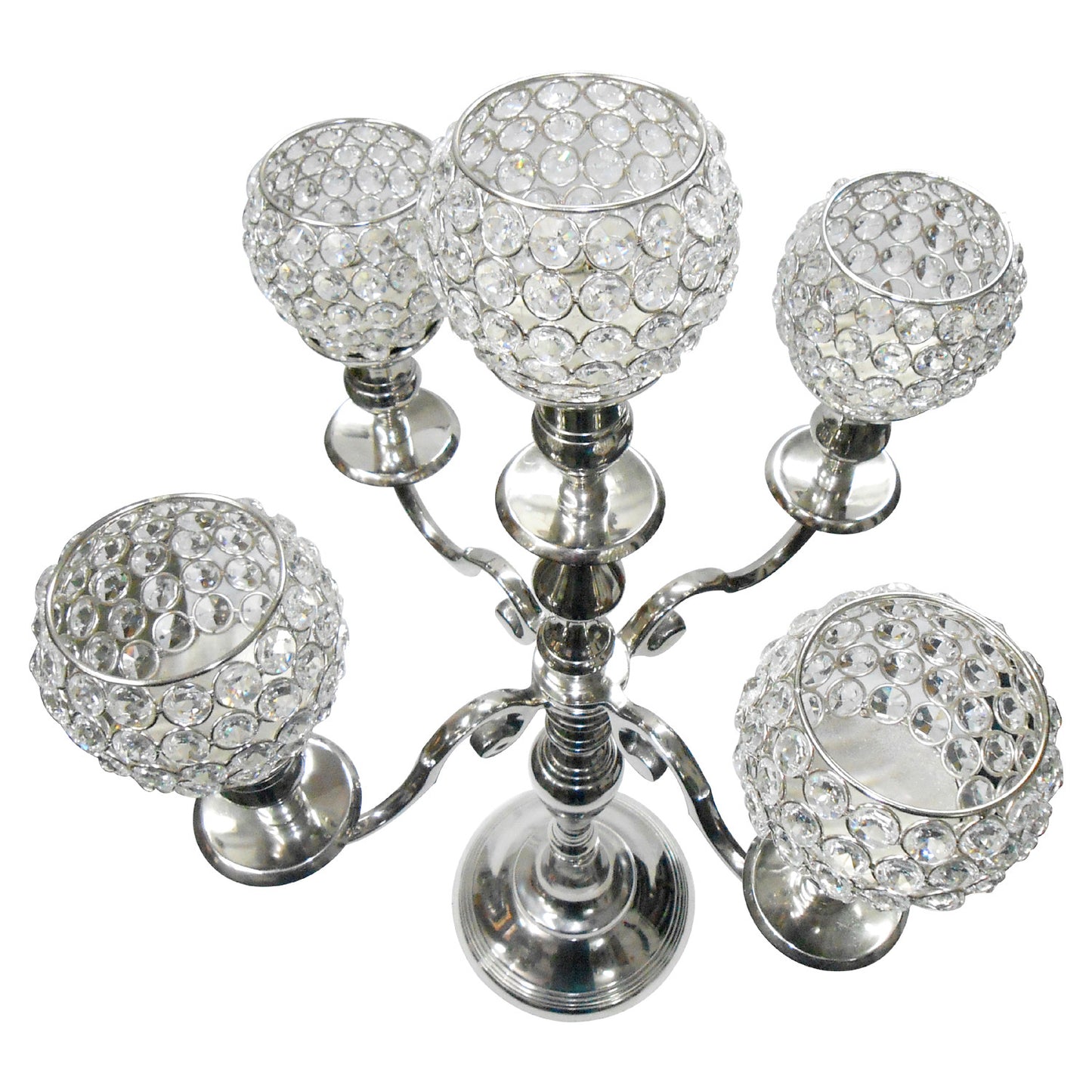 GiftBay 4018 Wedding Candelabra, Beaded Candle Pillar Holders, Silver Nickle Plated, 27"H and 17"W