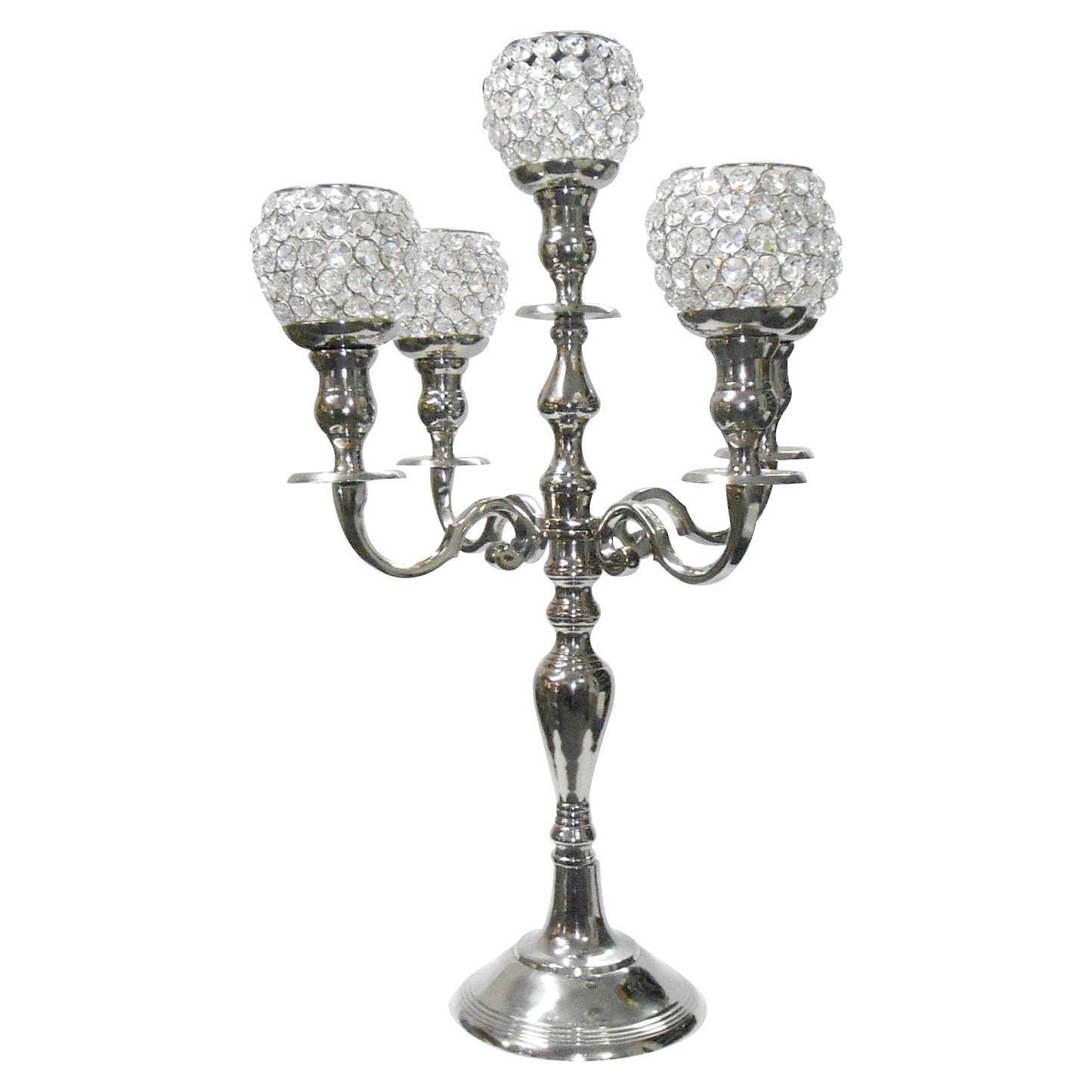 GiftBay 4018 Wedding Candelabra, Beaded Candle Pillar Holders, Silver Nickle Plated, 27"H and 17"W
