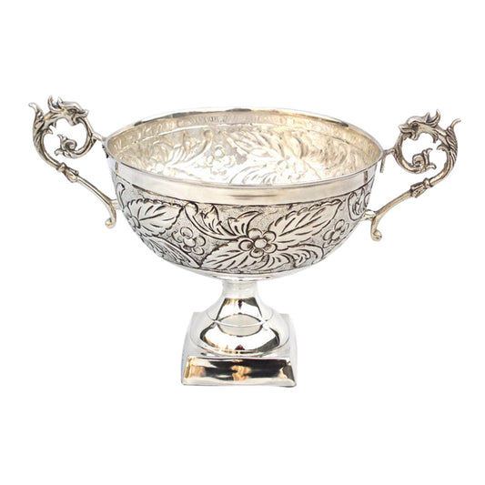 GiftBay 1405 Beautiful Silver Finish (Nickel Plated) on Brass Metal Vase 8" Diameter Without Handle & 8" High