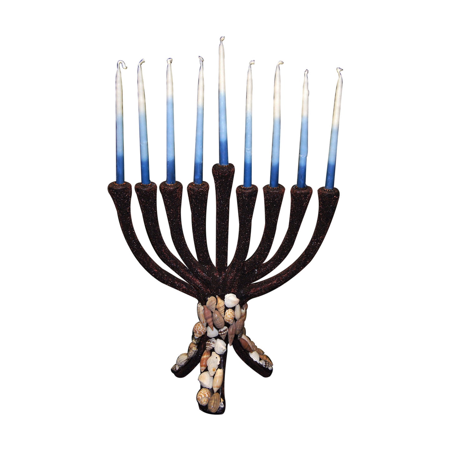 GiftBay 6046 Menorah 9-Branch Beautifully Hand Crafted with Sea Shells and Thousands of Dark Brown Beads on Metal 11" H