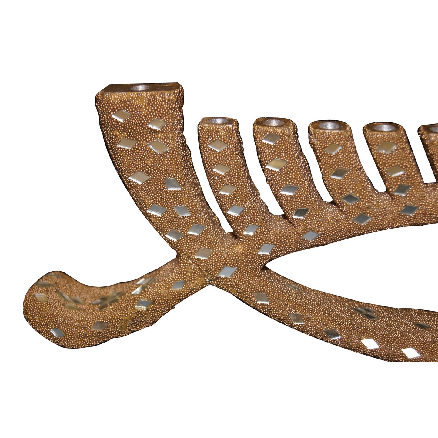 GiftBay 6045 Menorah 9- Branch with Thousands of Yellow Beads and Cut Mirror Pieces Hand Crafted on Metal 11.5" L X 2"w X 4.5" H