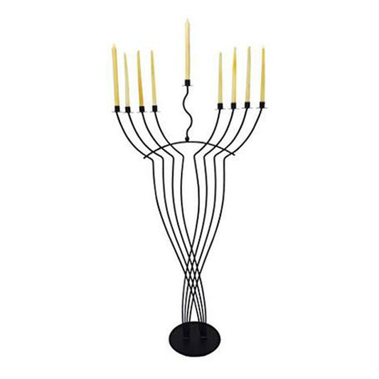 GiftBay 16008 Tall Giant Menorah 9-Branch Iron Metal, Black Powder Coated 57"H, Designed for Synagouge and Office Display
