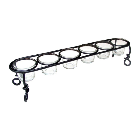 GiftBay 18015 Beautiful 6-Votive Glass Holder 4.5" High, Black Powder Coated Finish to Celebrate Christmas