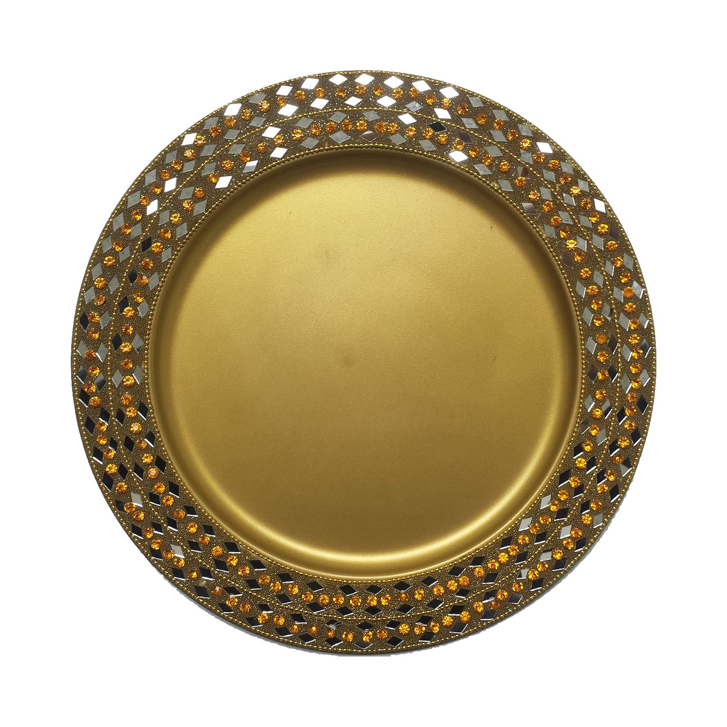 GiftBay Creations CP-005G(S/4) Gold Wedding Charger Plates Strongly Built of Heavy Metal, Beautifully Handcrafted with Crystals, 13" Round, Set of 4 Plates