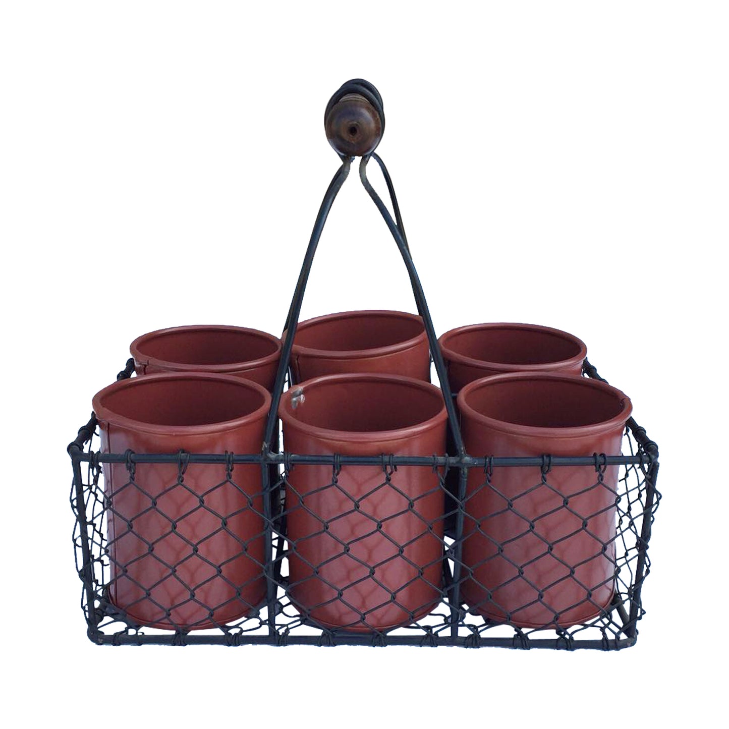 GiftBay Creations® Metal Wire Basket with Six Pots 11" High (Red)