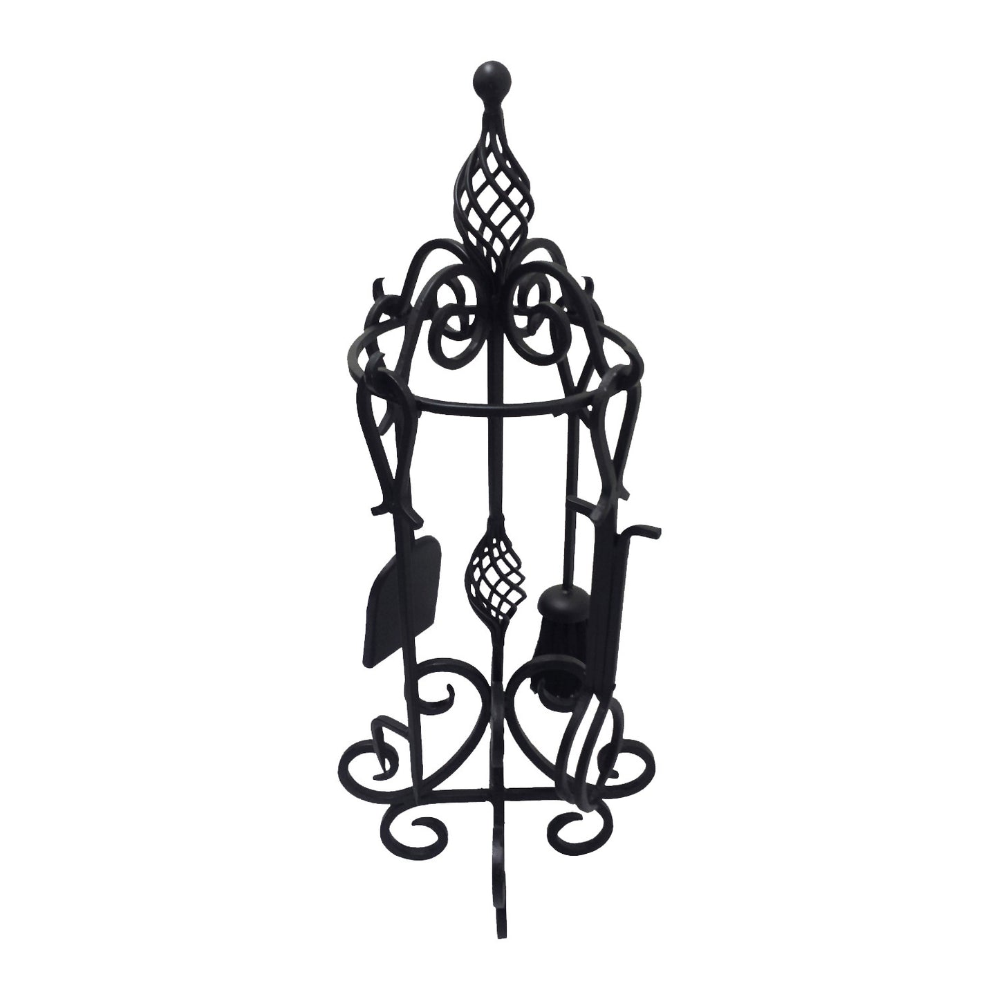 GiftBay Fire Tool Set of 5, 29" High, Wrought Iron, Shovel, Poker, Brush, Tongs and Stand For Fireplace, Black