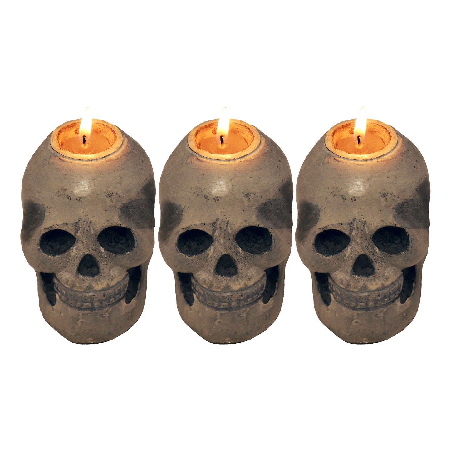 GiftBay Metallic Skeleton Skull Votive Candle Holders Set of 3 Pieces, Aluminum 3" High