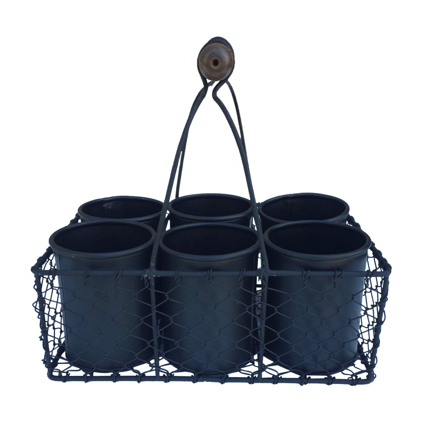 GifBay Creations Metal Wire Basket with Six Pots 11" High (Black)