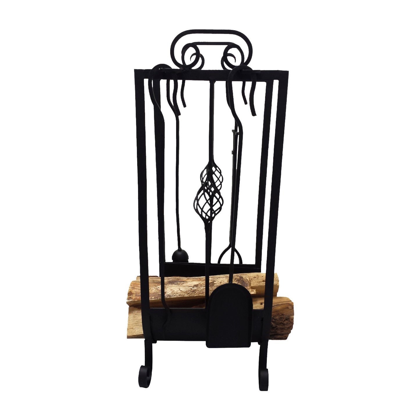 GiftBay 1112 (S/5) Fire Tool Set & Log Holder| 31.5" High | Wrought Iron | Shovel Poker Brush Tongs and Stand | Perfect for Fire Place .