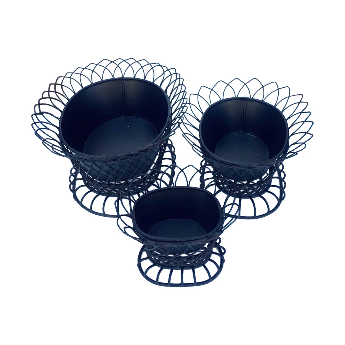 GiftBay Creations® Pot / Planter in 3 Pieces Set, Metal, Removable Pots in a Strongly Built Wire Cage (Black)