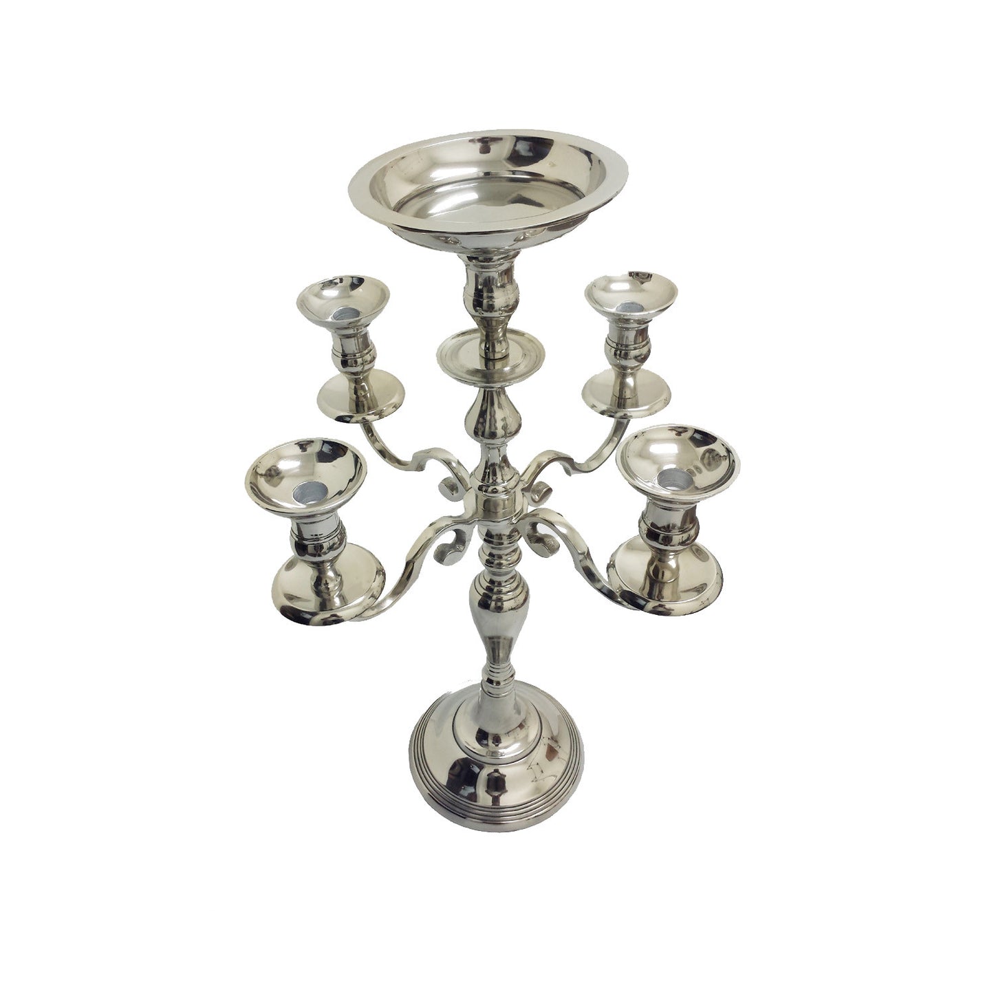 GiftBay 4003 Wedding Candelabra with 5 Candlestick Holders and 1 Flower Pot Plate Holders, Silver Nickle Plated, 24"H and 16"W