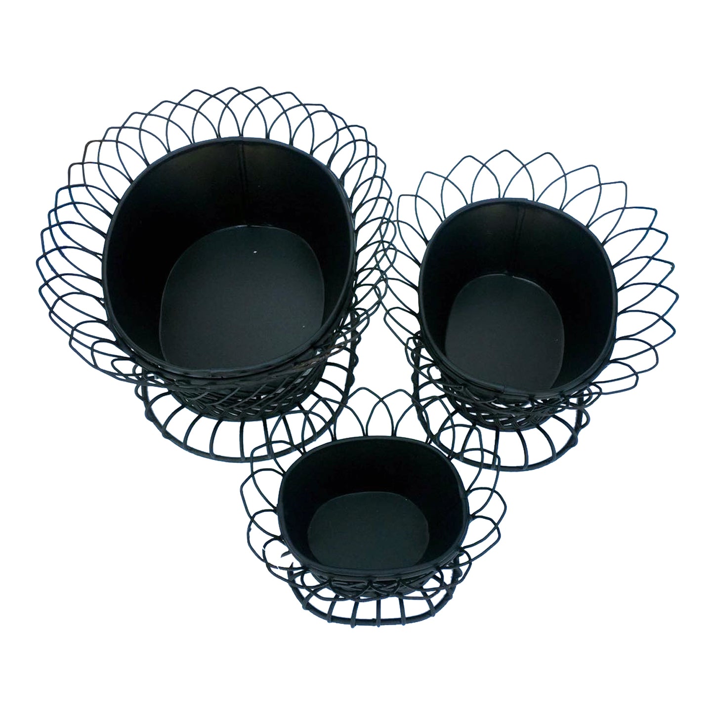 GiftBay Creations® Pot / Planter in 3 Pieces Set, Metal, Removable Pots in a Strongly Built Wire Cage (Black)