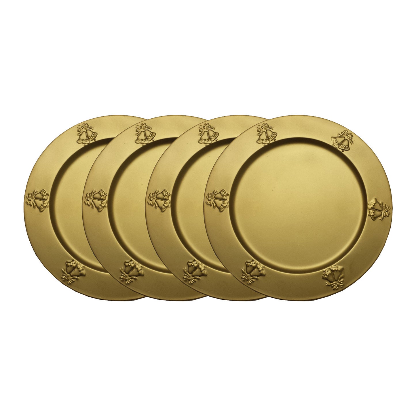 GiftBay Creations CP-014(S/4) Wedding Metal Charger Plates 13" Round with Beautiful Wedding Bells Embossed on Border Gold Finish Set of 4 Plates