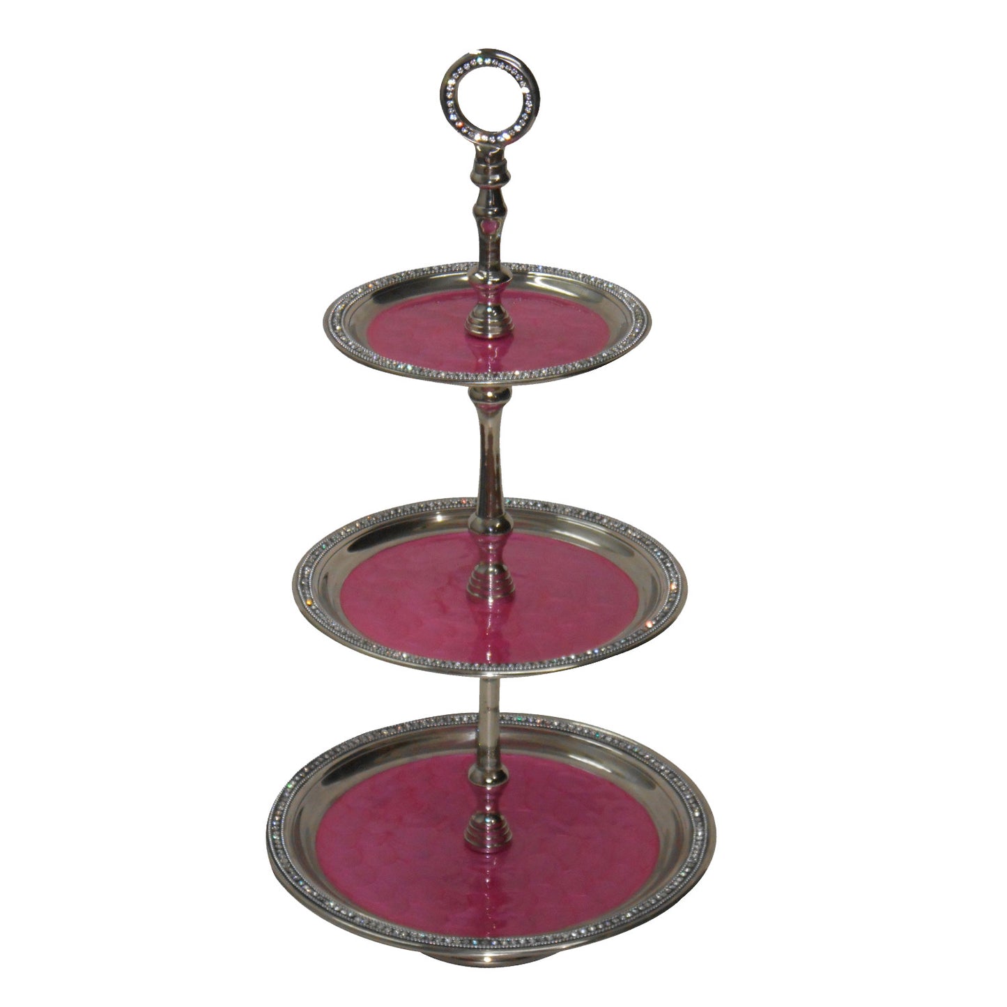 GiftBay 565 Wedding 3-Tier Cupcake Stand Round 24" High, Pink Color Enameled Trays with Clear Crystal-Studded Rim