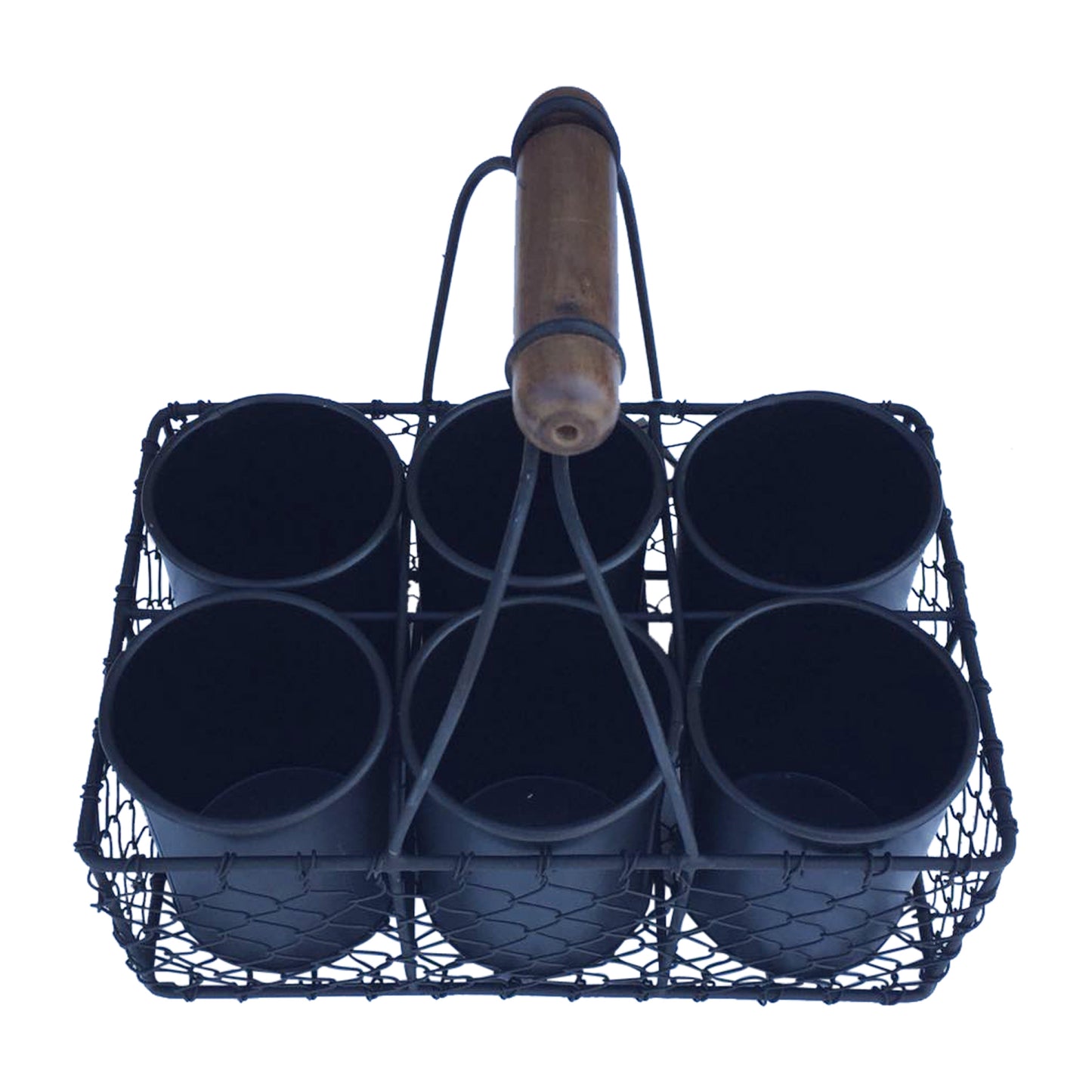 GifBay Creations Metal Wire Basket with Six Pots 11" High (Black)