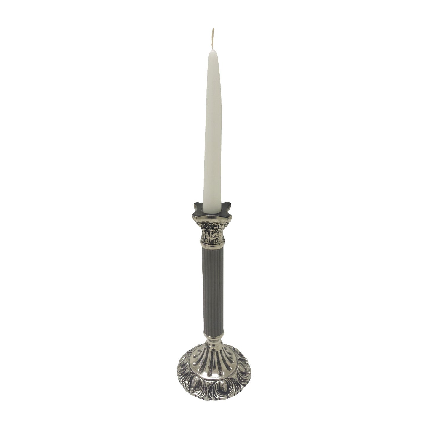 GiftBay 1007 Candlestick Holder, Antique Black and Silver Finish, 9"h