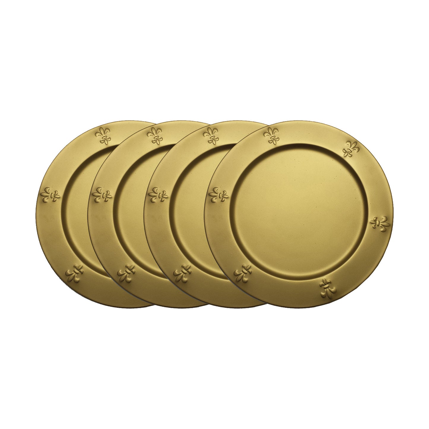 GiftBay Creations CP-011(S/4) Wedding Metal Charger Plates 13" Round with Beautiful Fleur-de-lis Embossed on Border Gold Finish, Set of 4 Plates
