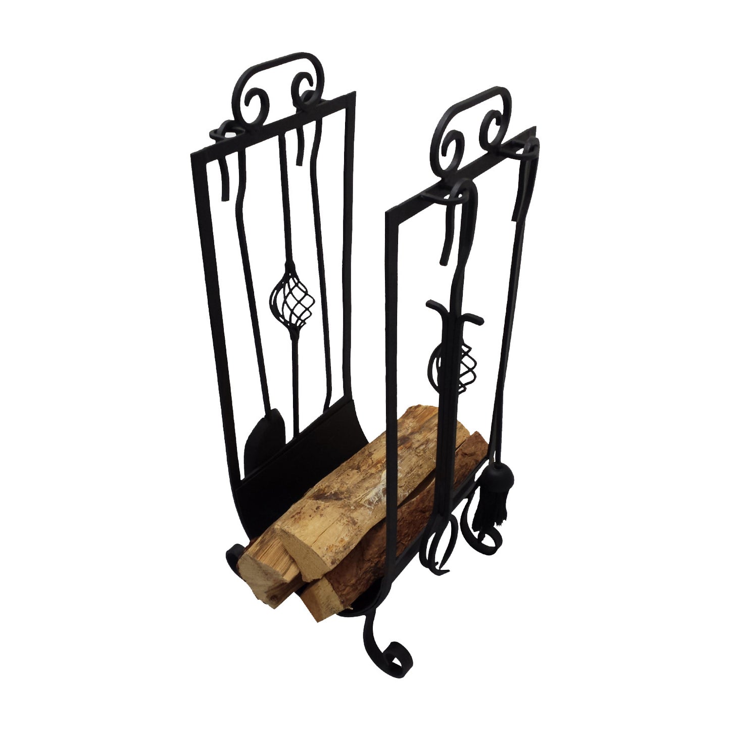 GiftBay 1112 (S/5) Fire Tool Set & Log Holder| 31.5" High | Wrought Iron | Shovel Poker Brush Tongs and Stand | Perfect for Fire Place .
