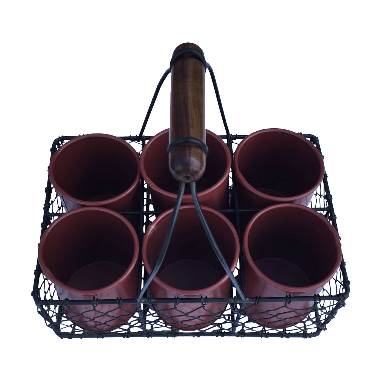 GiftBay Creations® Metal Wire Basket with Six Pots 11" High (Red)