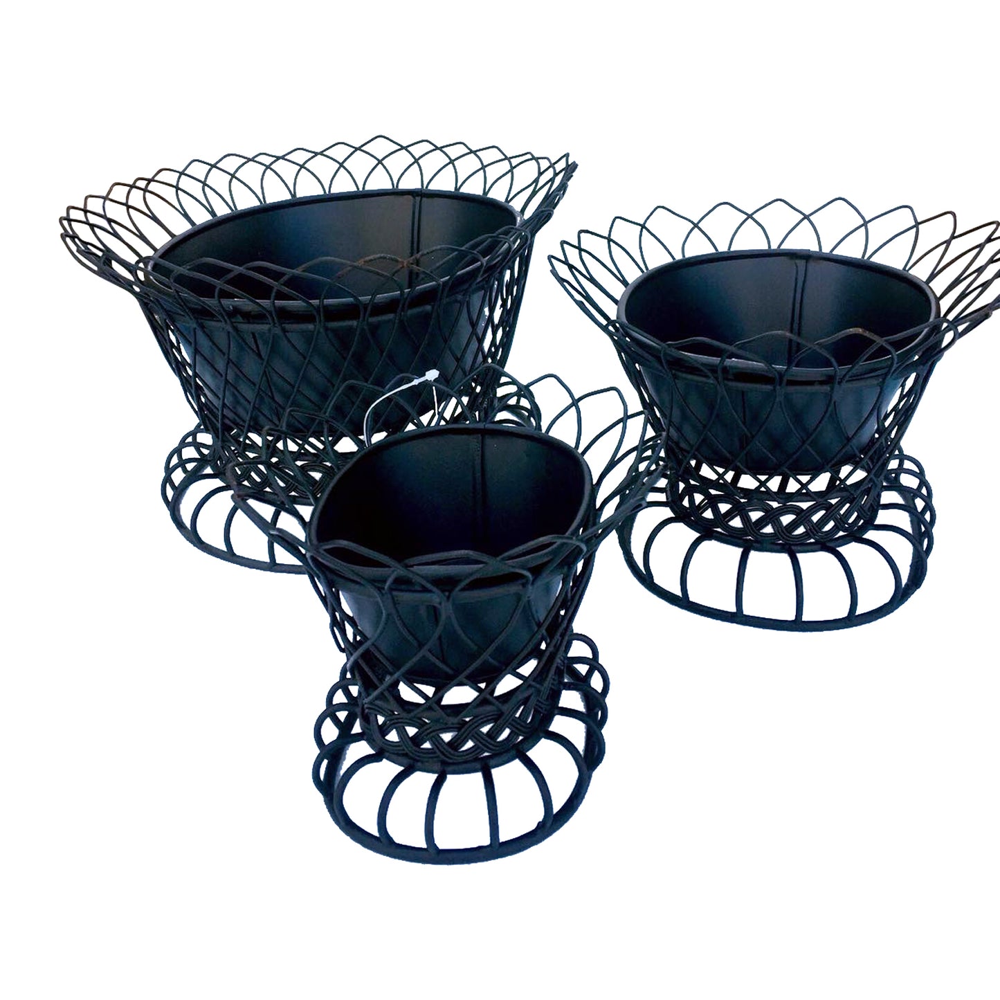 GiftBay Creations® Pot / Planter in 3 Pieces Set, Metal, Removable Pots in a Strongly Built Wire Cage (Black)