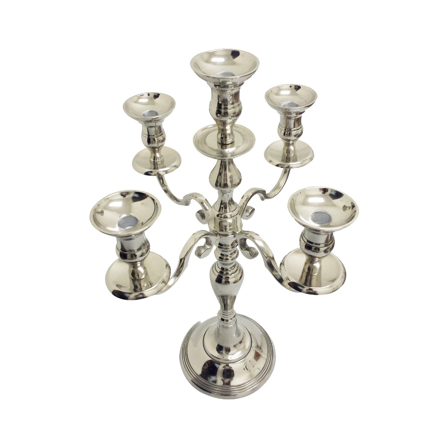 GiftBay 4003 Wedding Candelabra with 5 Candlestick Holders and 1 Flower Pot Plate Holders, Silver Nickle Plated, 24"H and 16"W