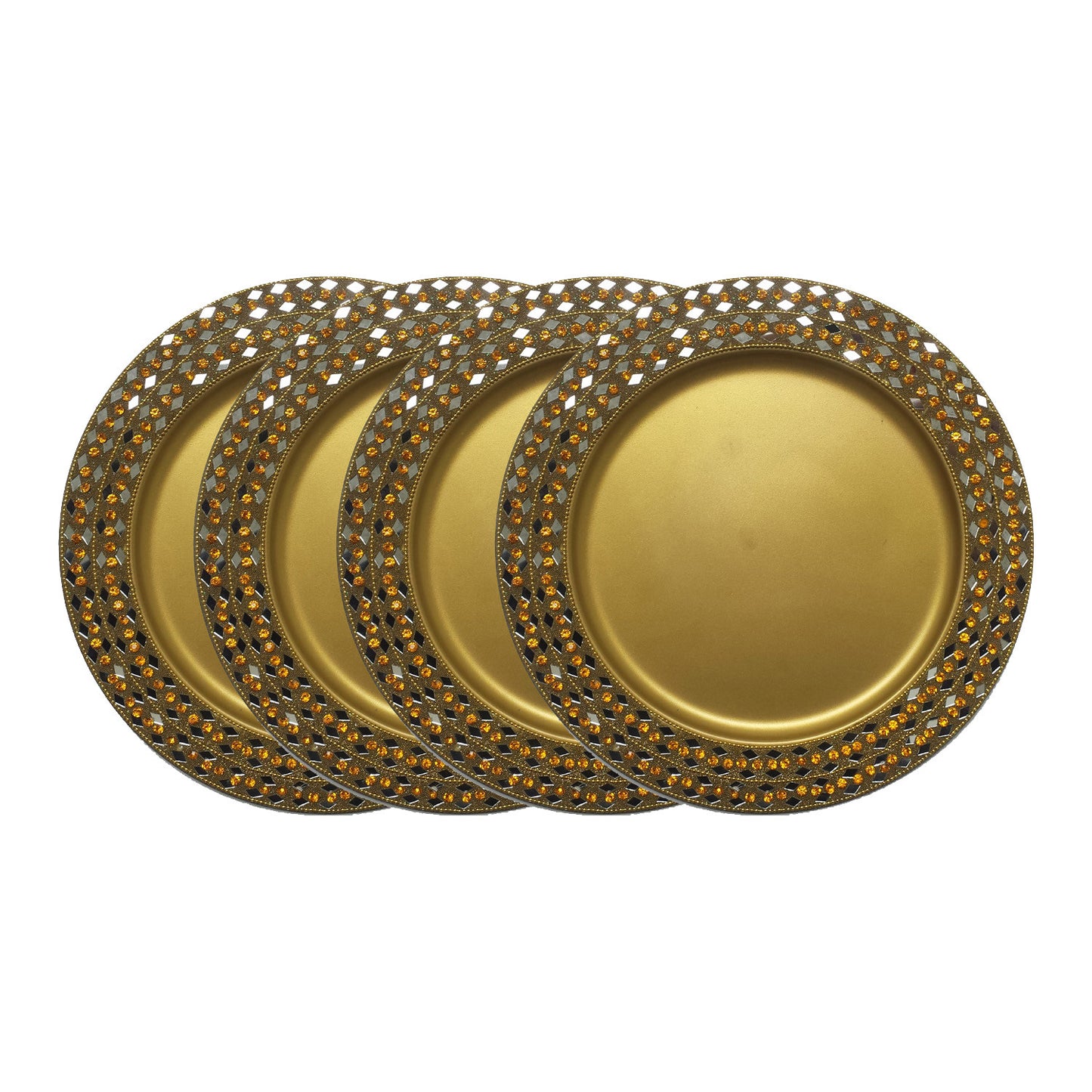 GiftBay Creations CP-005G(S/4) Gold Wedding Charger Plates Strongly Built of Heavy Metal, Beautifully Handcrafted with Crystals, 13" Round, Set of 4 Plates
