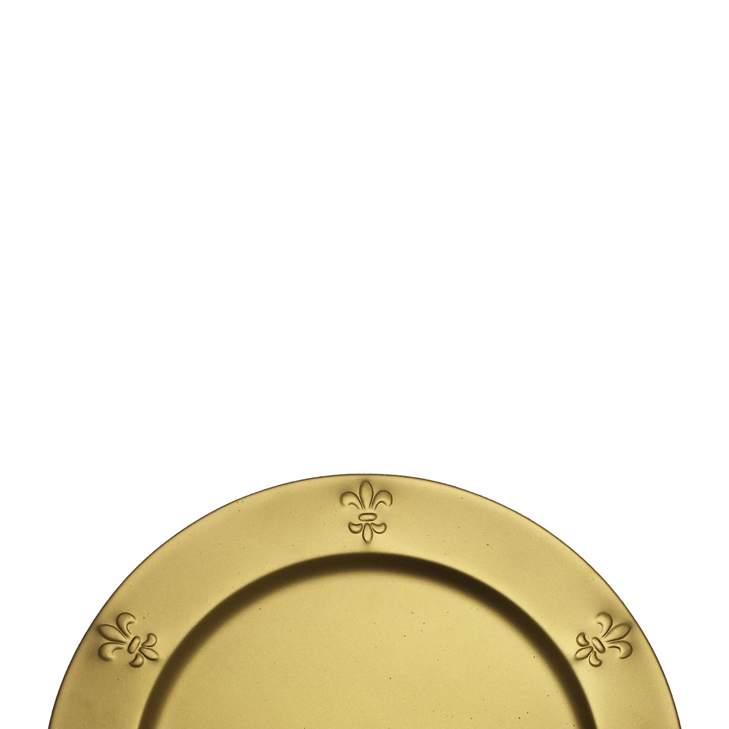 GiftBay Creations CP-011(S/4) Wedding Metal Charger Plates 13" Round with Beautiful Fleur-de-lis Embossed on Border Gold Finish, Set of 4 Plates