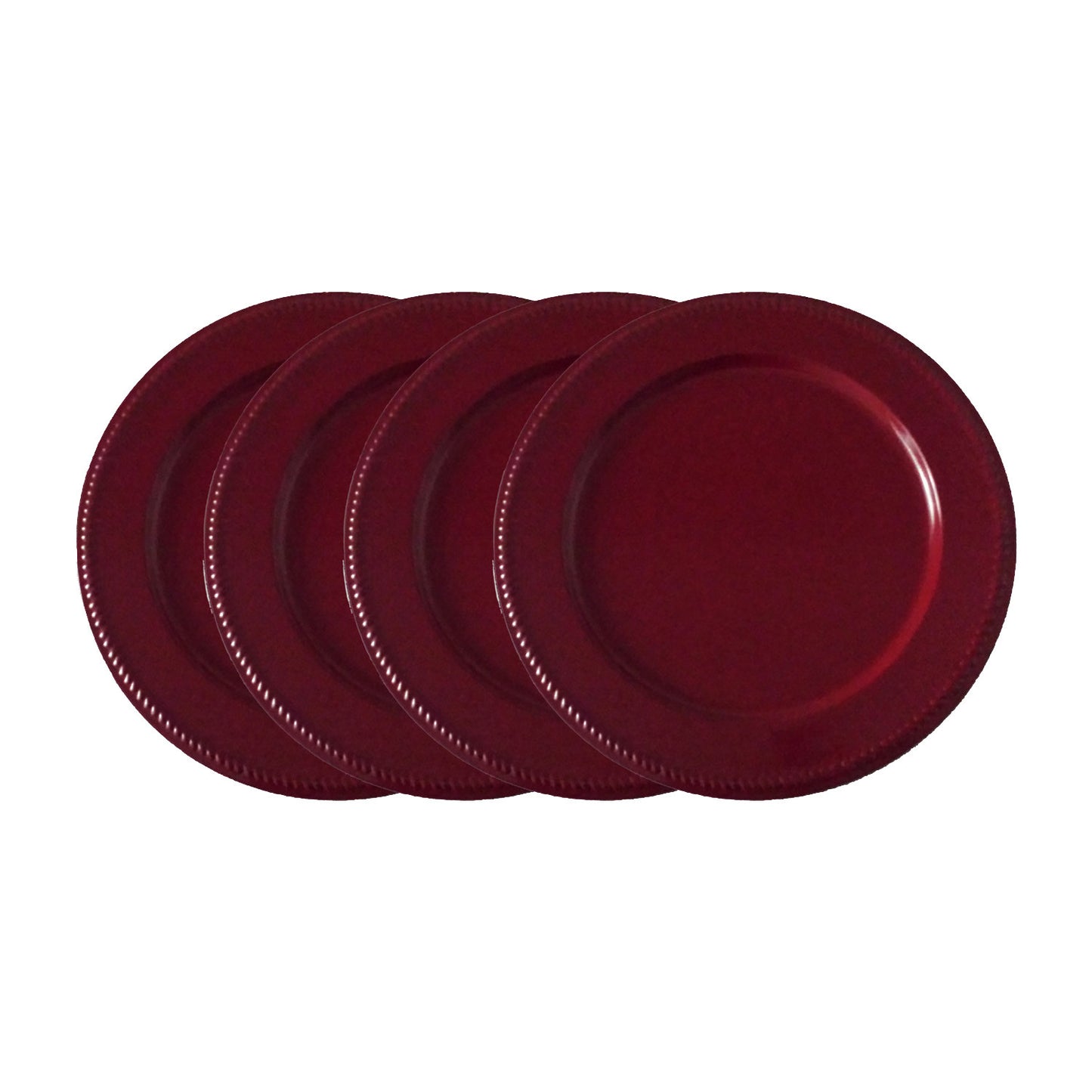 GiftBay Creations CP-006(S/4) Wedding Charger Plates 13" Round with Embossed on Border with Unique Beaded Design, Burgundy Finish Set of 4 Plates