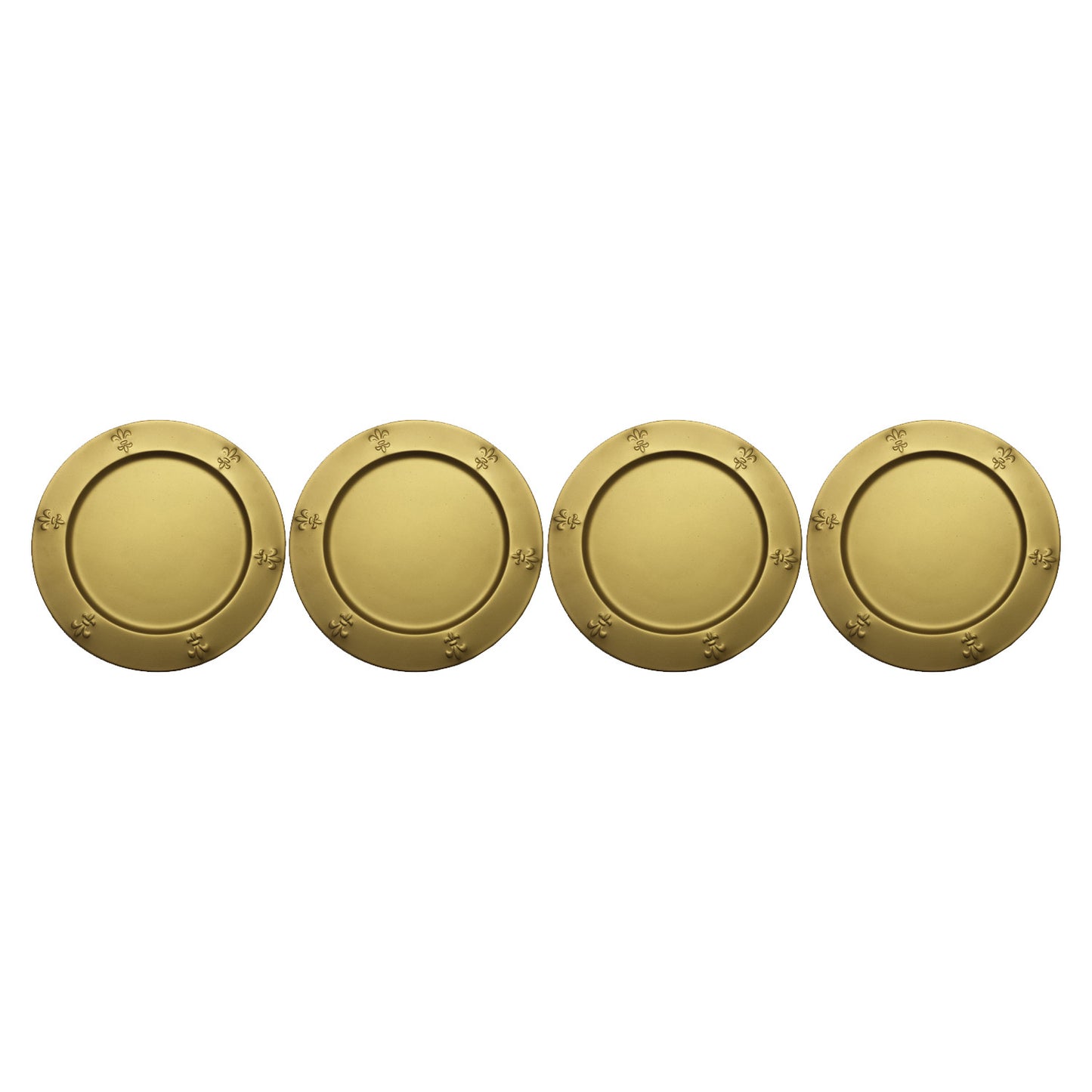 GiftBay Creations CP-011(S/4) Wedding Metal Charger Plates 13" Round with Beautiful Fleur-de-lis Embossed on Border Gold Finish, Set of 4 Plates