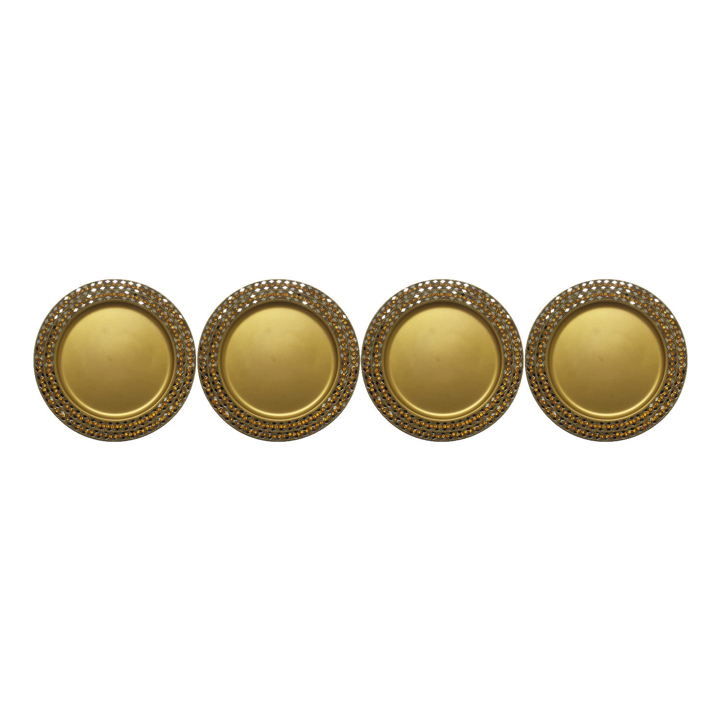 GiftBay Creations CP-005G(S/4) Gold Wedding Charger Plates Strongly Built of Heavy Metal, Beautifully Handcrafted with Crystals, 13" Round, Set of 4 Plates