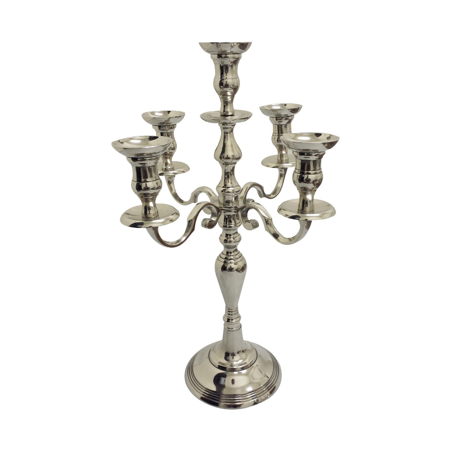 GiftBay 4003 Wedding Candelabra with 5 Candlestick Holders and 1 Flower Pot Plate Holders, Silver Nickle Plated, 24"H and 16"W