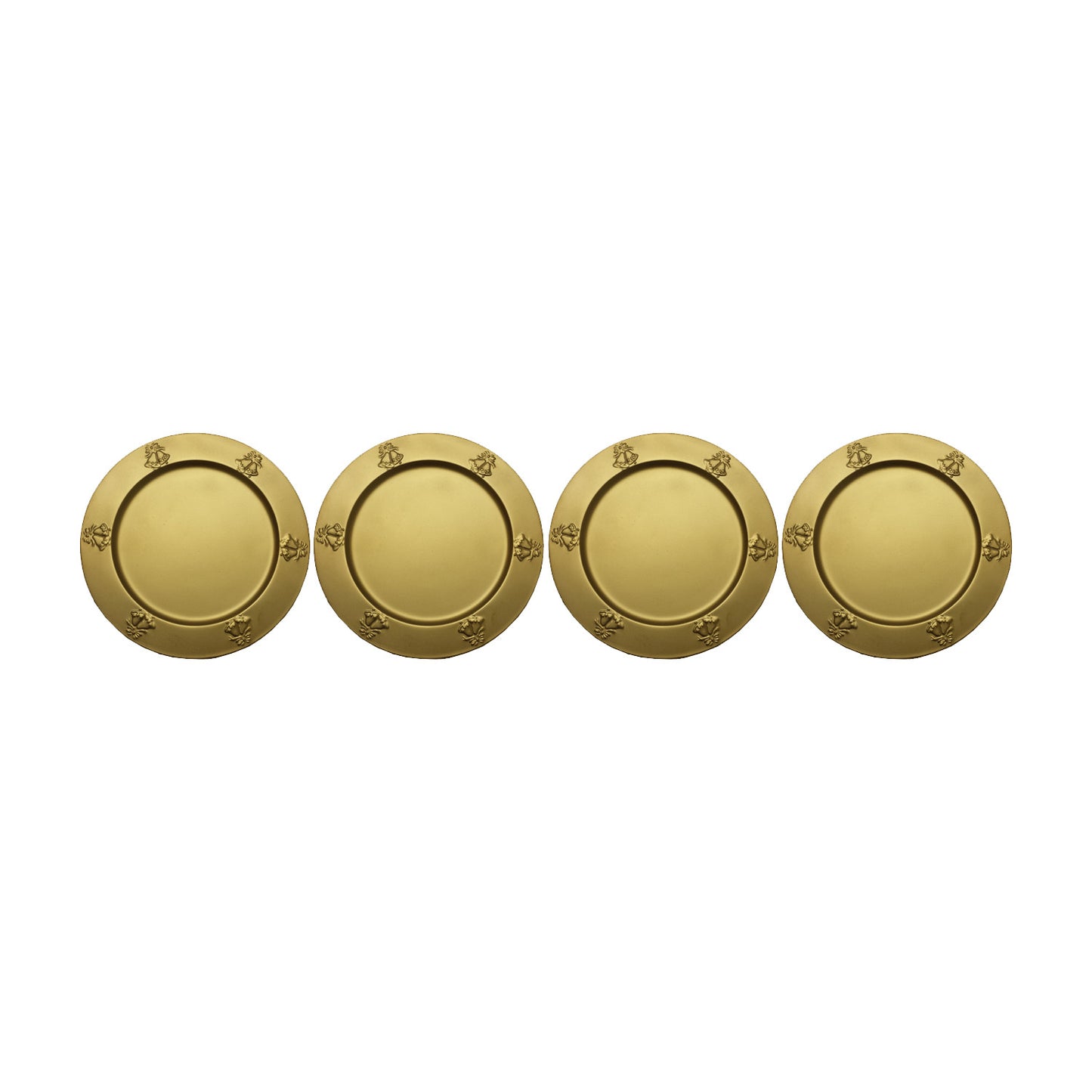 GiftBay Creations CP-014(S/4) Wedding Metal Charger Plates 13" Round with Beautiful Wedding Bells Embossed on Border Gold Finish Set of 4 Plates