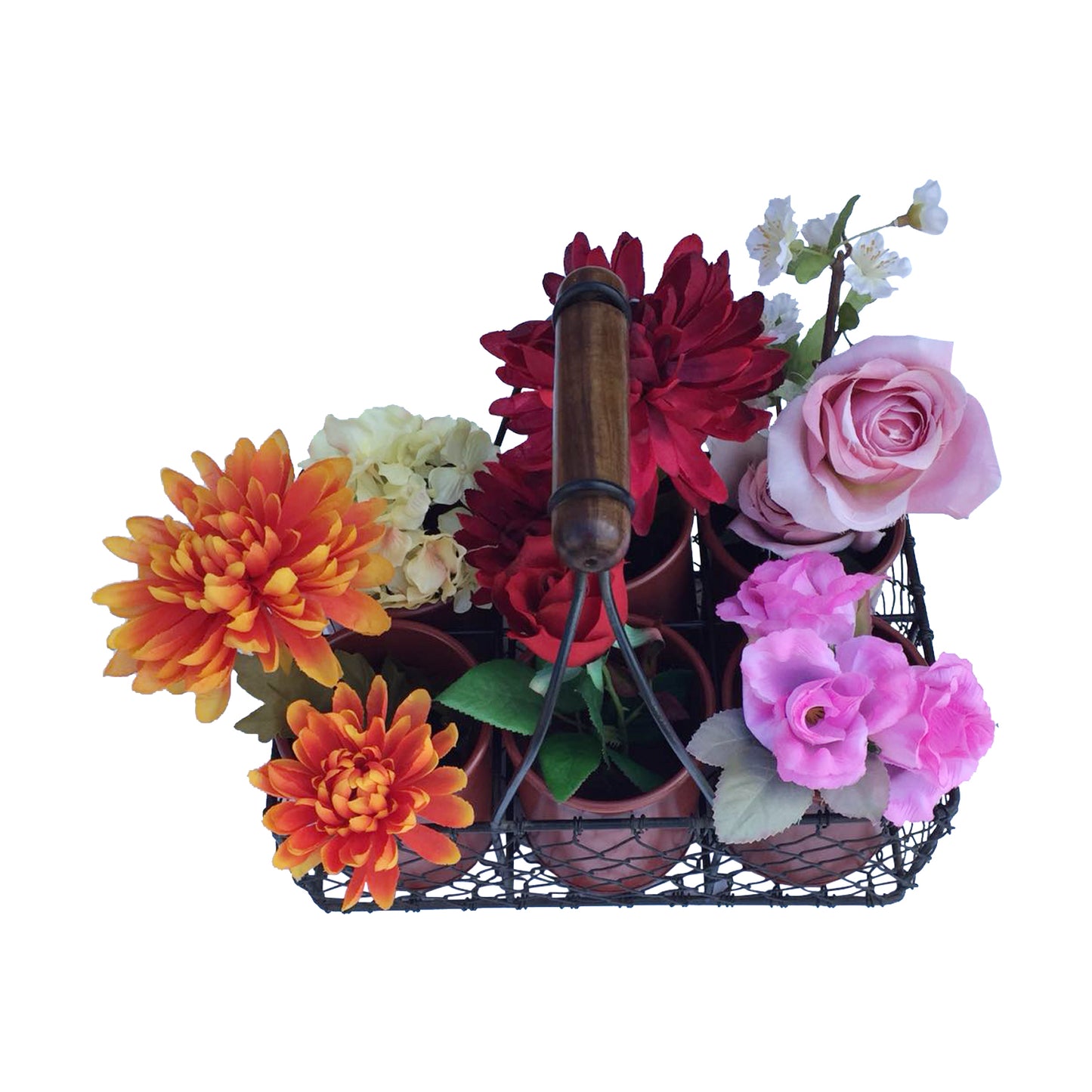 GiftBay Creations® Metal Wire Basket with Six Pots 11" High (Red)