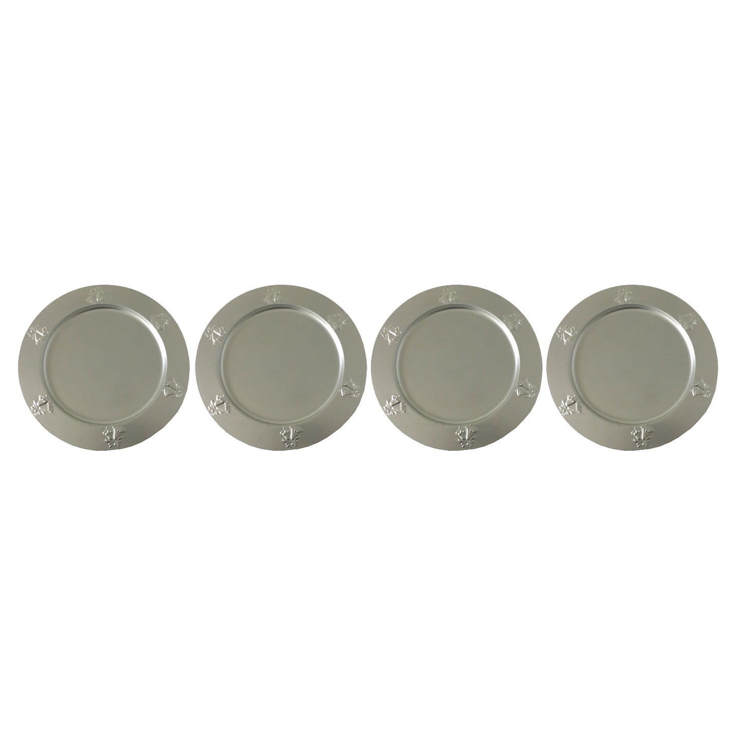 GiftBay Creations CP-013(S/4) Wedding Metal Charger Plates 13" Round with Beautiful Wedding Bells Embossed on Border Silver Finish Set of 4 Plates