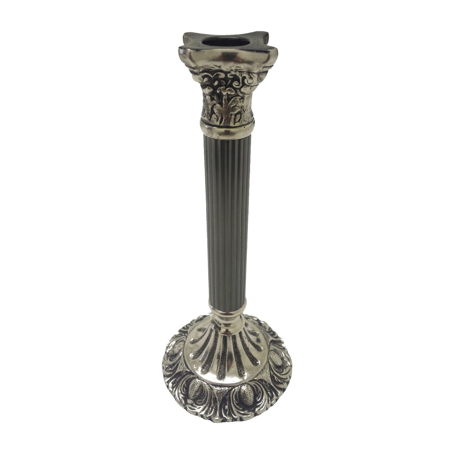 GiftBay 1007 Candlestick Holder, Antique Black and Silver Finish, 9"h