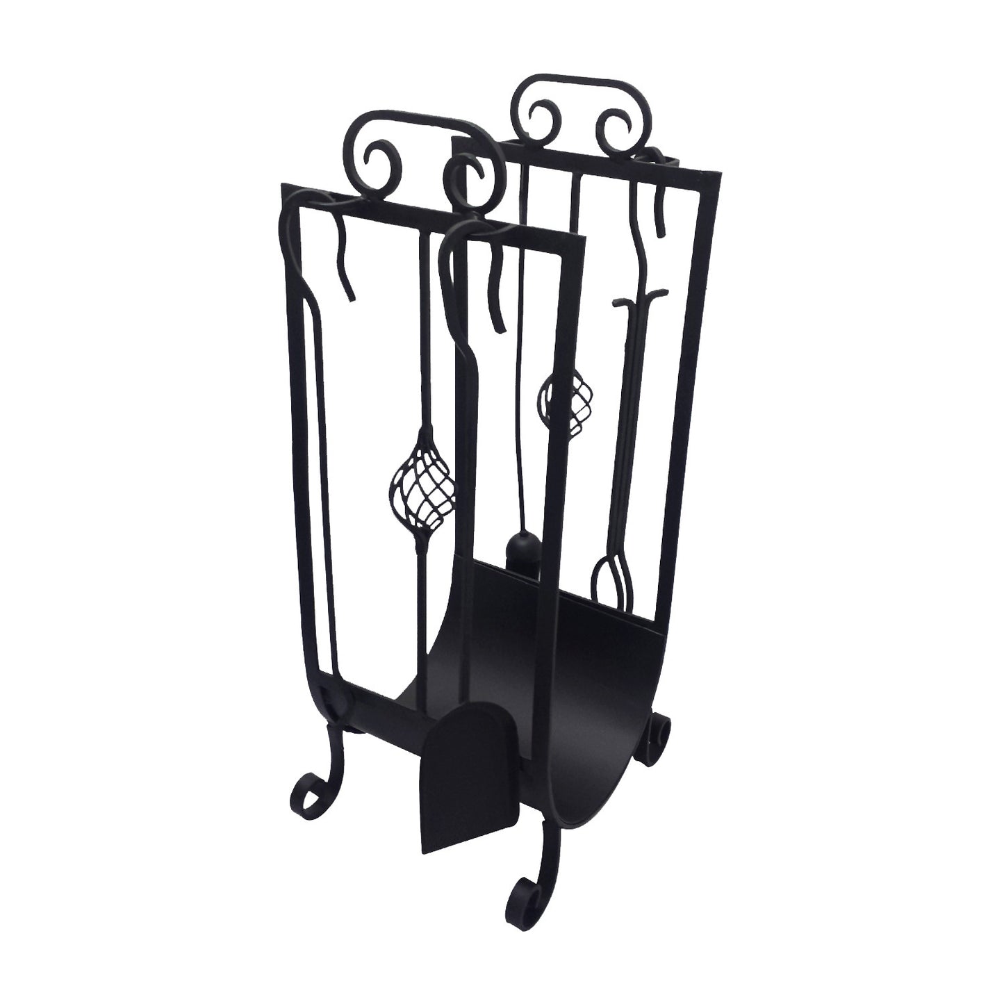 GiftBay 1112 (S/5) Fire Tool Set & Log Holder| 31.5" High | Wrought Iron | Shovel Poker Brush Tongs and Stand | Perfect for Fire Place .