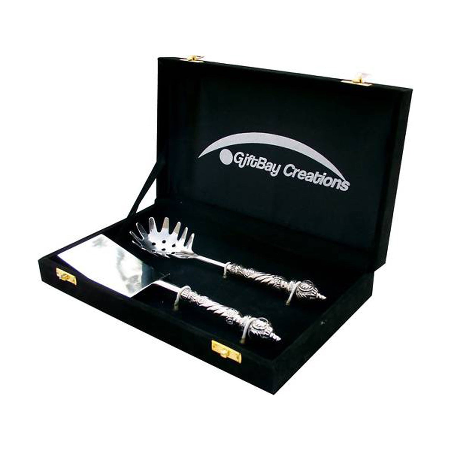 GiftBay 582 Gorgeous Silver Finish Lasagna and Pasta 2 Pc. Set 10" in Velvet Lined Wooden Box