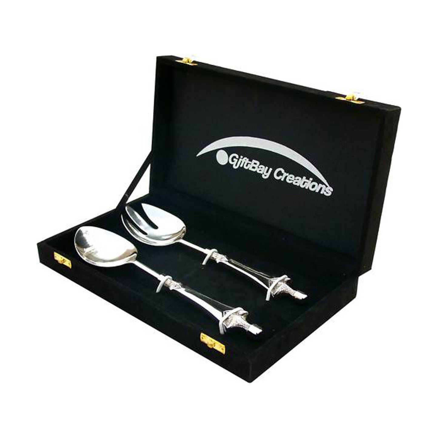 GiftBay 584 Great Looking Silver Finish Salad Fork & Spoon 2 Pc 11"
