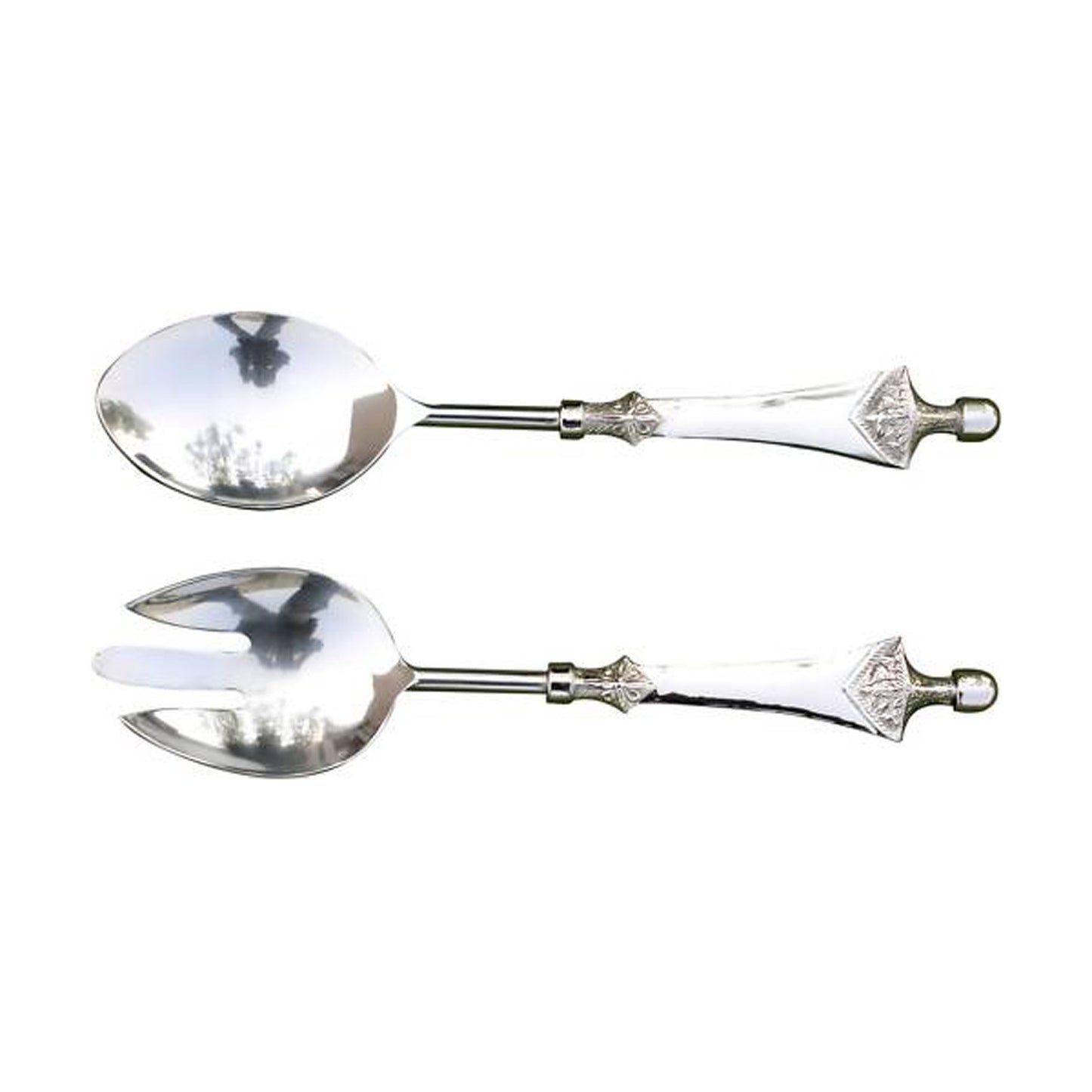 GiftBay 584 Great Looking Silver Finish Salad Fork & Spoon 2 Pc 11"