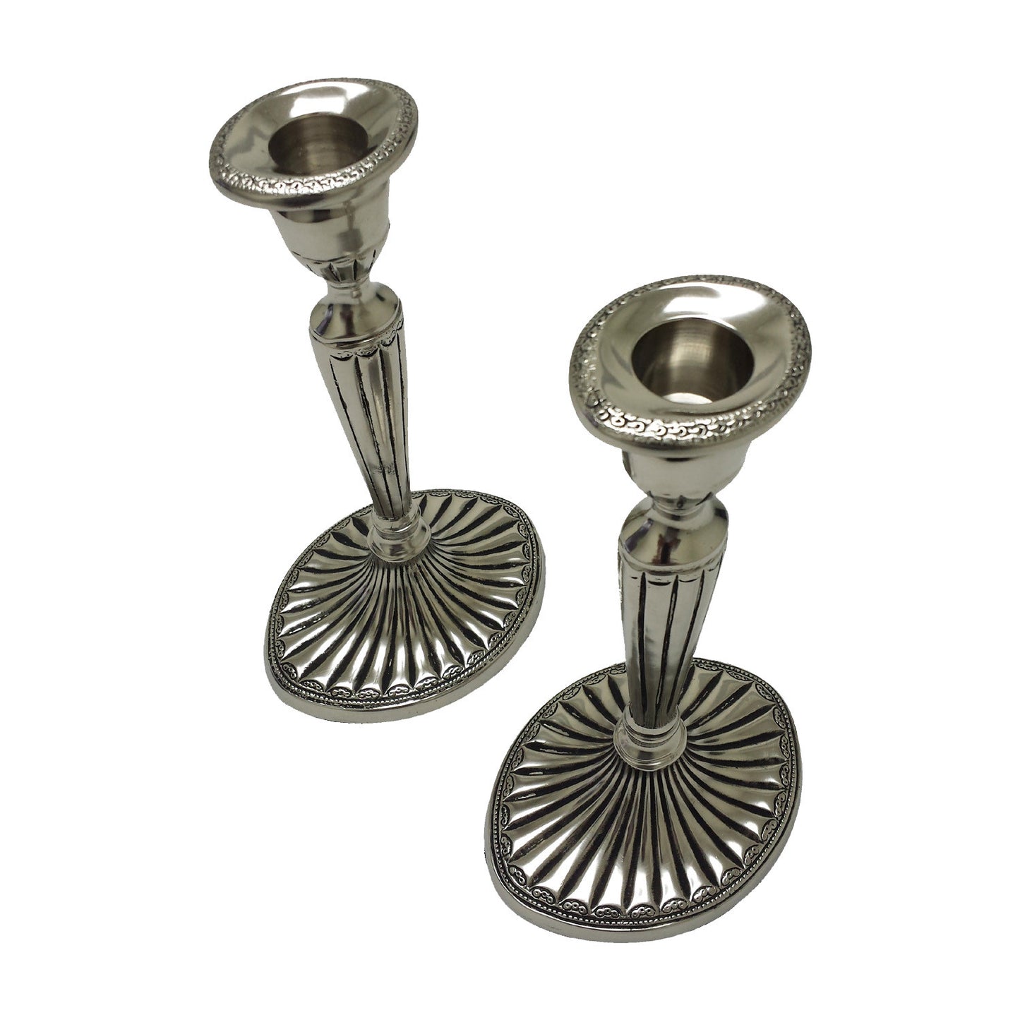 GiftBay 1002(S/2) Candlestick Holder, Antique Silver Finish, 9"h and 5" X 4" Oval Base