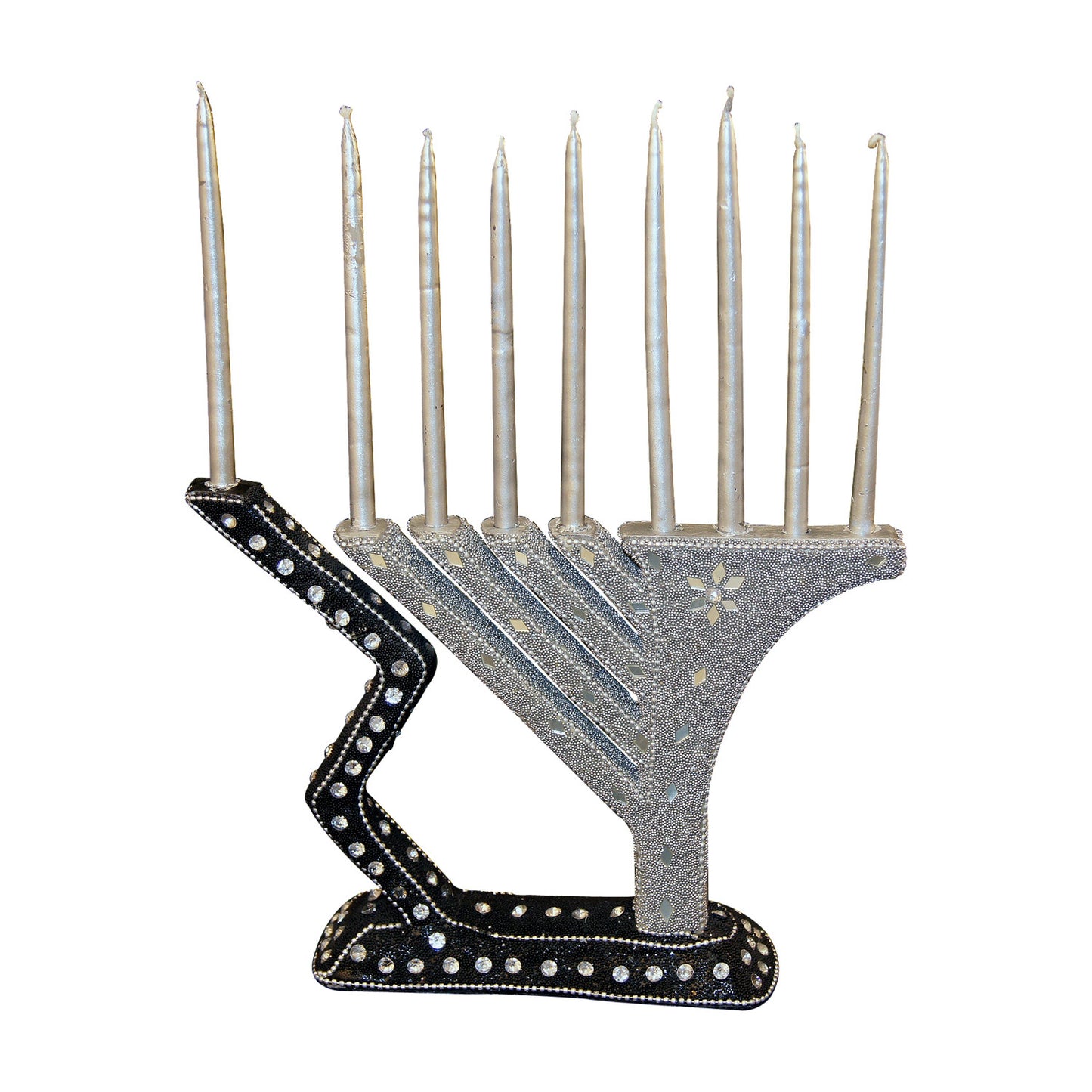 GiftBay 6049 Menorah 9-branch Hand Crafted Beaded Work on Aluminum Metal 7.5" H