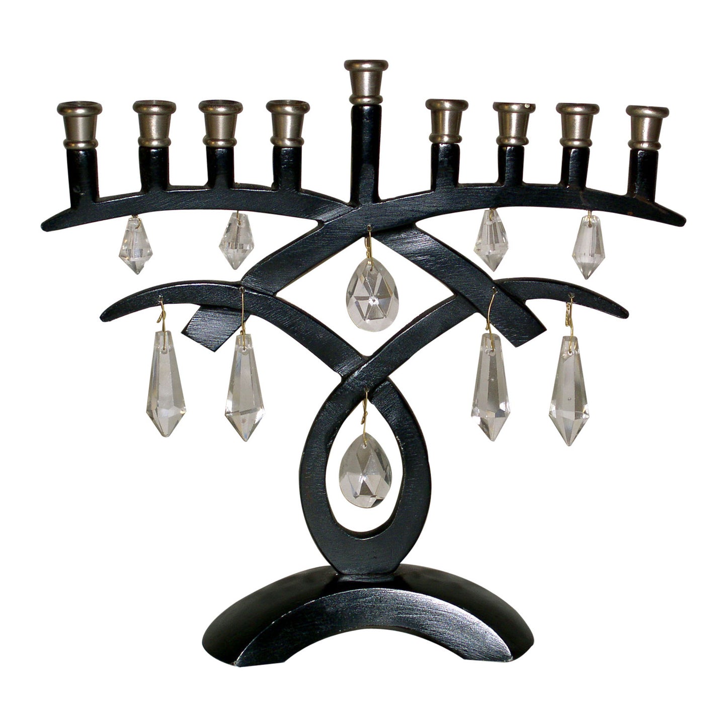 GiftBay 6051 Menorah 9-Branch with Hanging Crystals and Black & Antique Pewter Finish 8.25" H