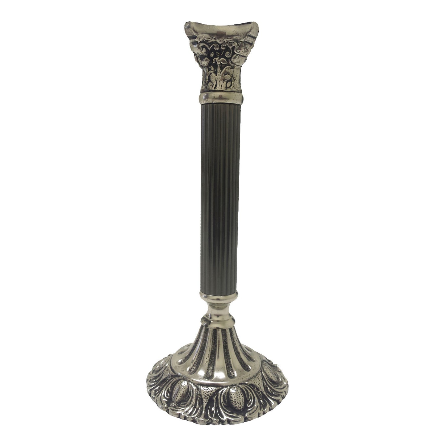 GiftBay 1007 Candlestick Holder, Antique Black and Silver Finish, 9"h