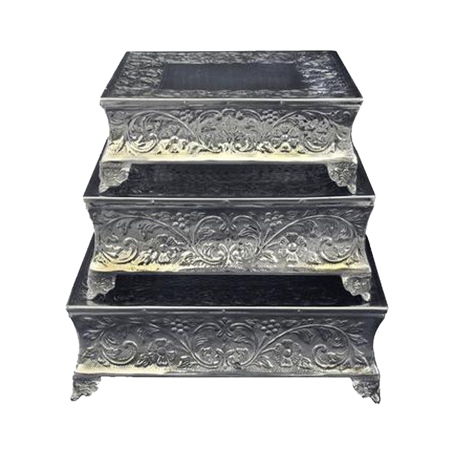 GiftBay Wedding Cake Stand Set/3 Square 18",16" & 14" Combo Set, Silver Finish