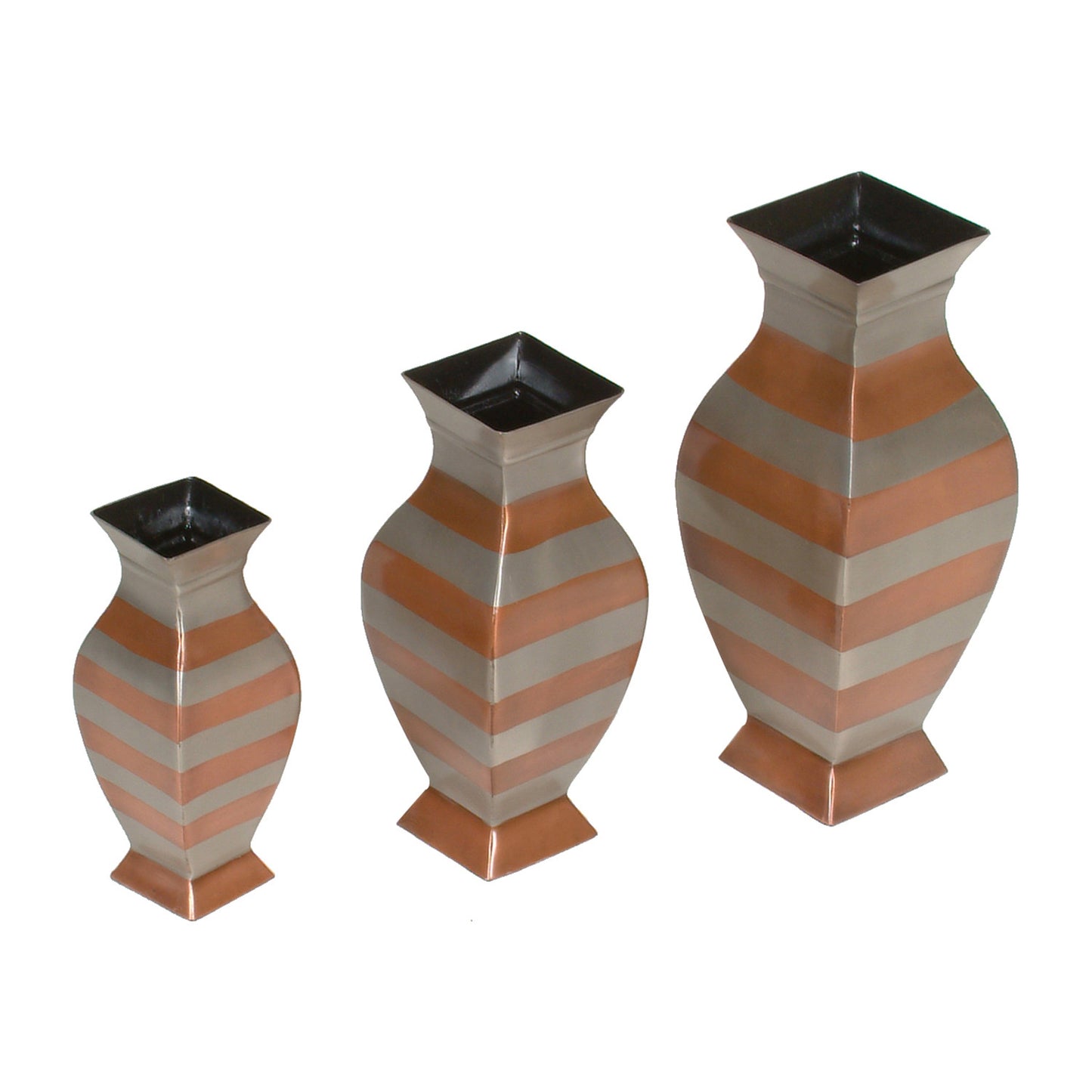 GiftBay 8005 (S/3) Brass Metal Vase Set of 3, Sizes 11", 9" & 7" Height,Two-Tone Antique Copper & Silver Plated Finish