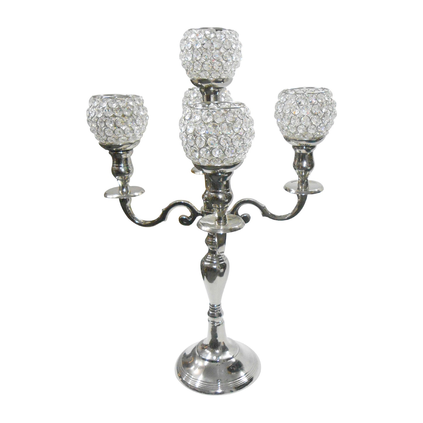 GiftBay 4018 Wedding Candelabra, Beaded Candle Pillar Holders, Silver Nickle Plated, 27"H and 17"W