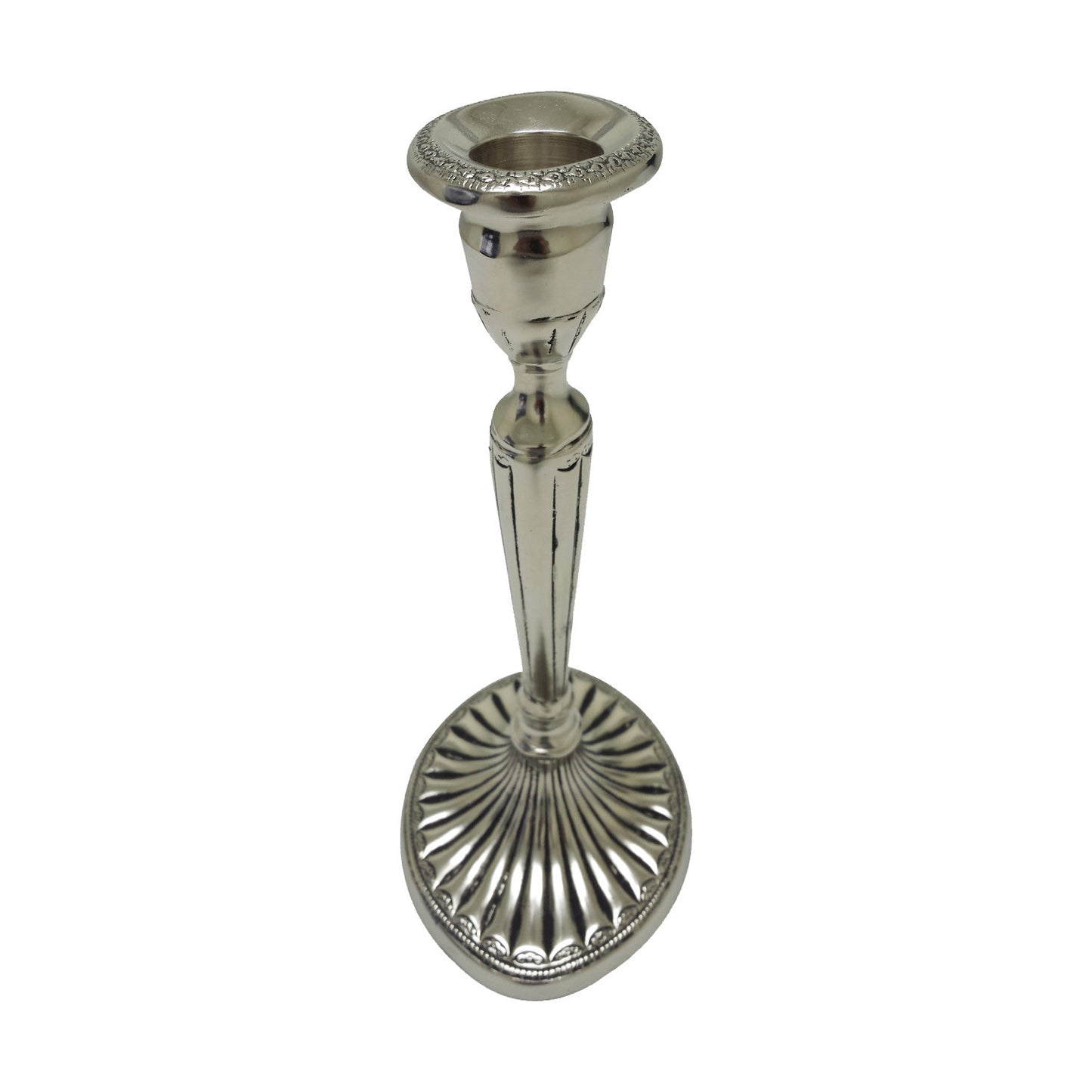 GiftBay 1002 Candlestick Holder Antique Silver Finish, 5" X 4" Oval Base with 9" high