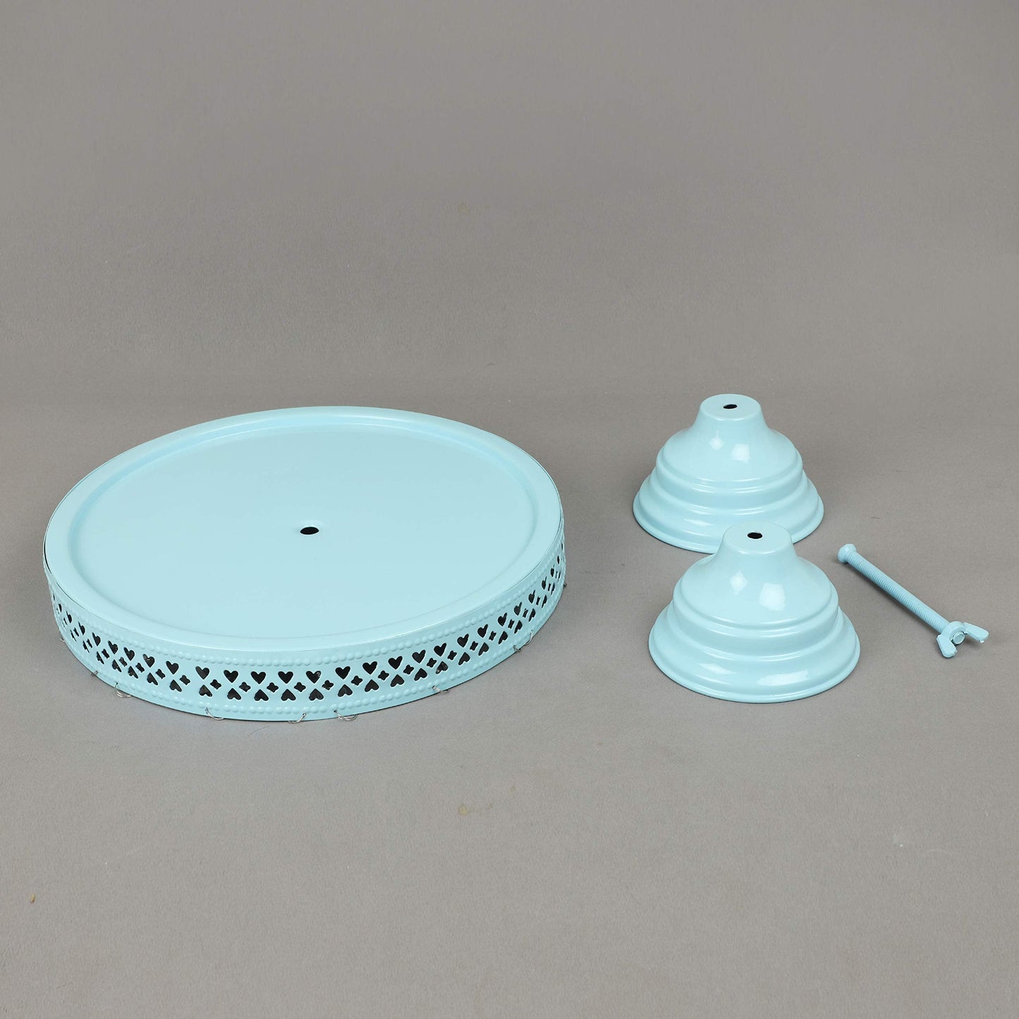 GiftBay Creations Cake Stand Pedestal 13" Diameter (Top), Strong Metal with Clear Hanging Crystals (Sky Blue)