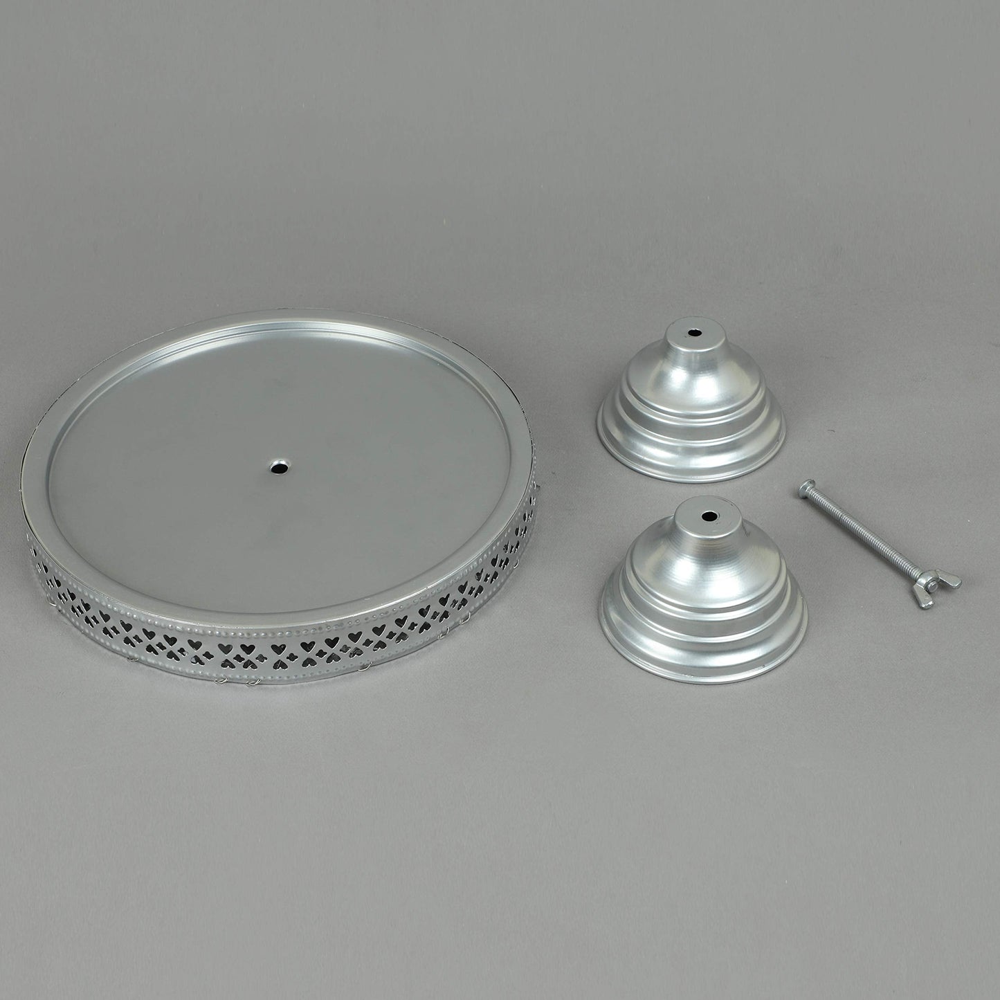 GiftBay Creations Cake Stand Pedestal 11" Diameter (Top), Strong Metal with Clear Hanging Crystals (Silver)