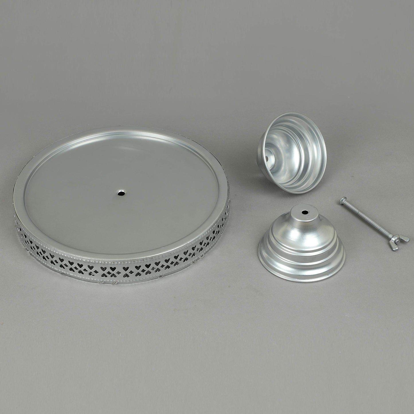 GiftBay Creations Cake Stand Pedestal 11" Diameter (Top), Strong Metal with Clear Hanging Crystals (Silver)